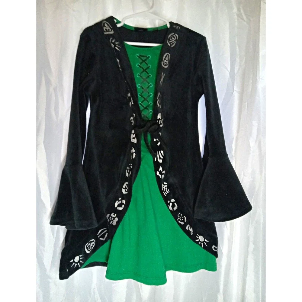 Disney Hocus Pocus Halloween Costume Dress Black/Green Lace-Up S/M Stretch